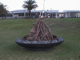 large fire pit, black semi formal finish, steel base support and inner fire ring