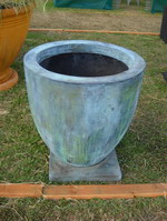 large feature planter pot, semi formal copper verdi finish