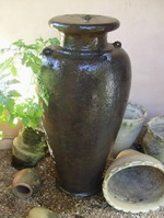 The Alexander urn, grecian semi formal dark tan aged mottle finish, water feature urn
