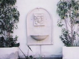 Roman woman Imogen wall plaque and bowl water feature, off white semi formal finish. 